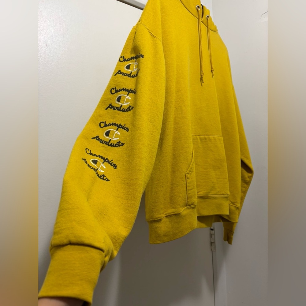 💥Champion Mustard Hoodie with Logo Sleeve